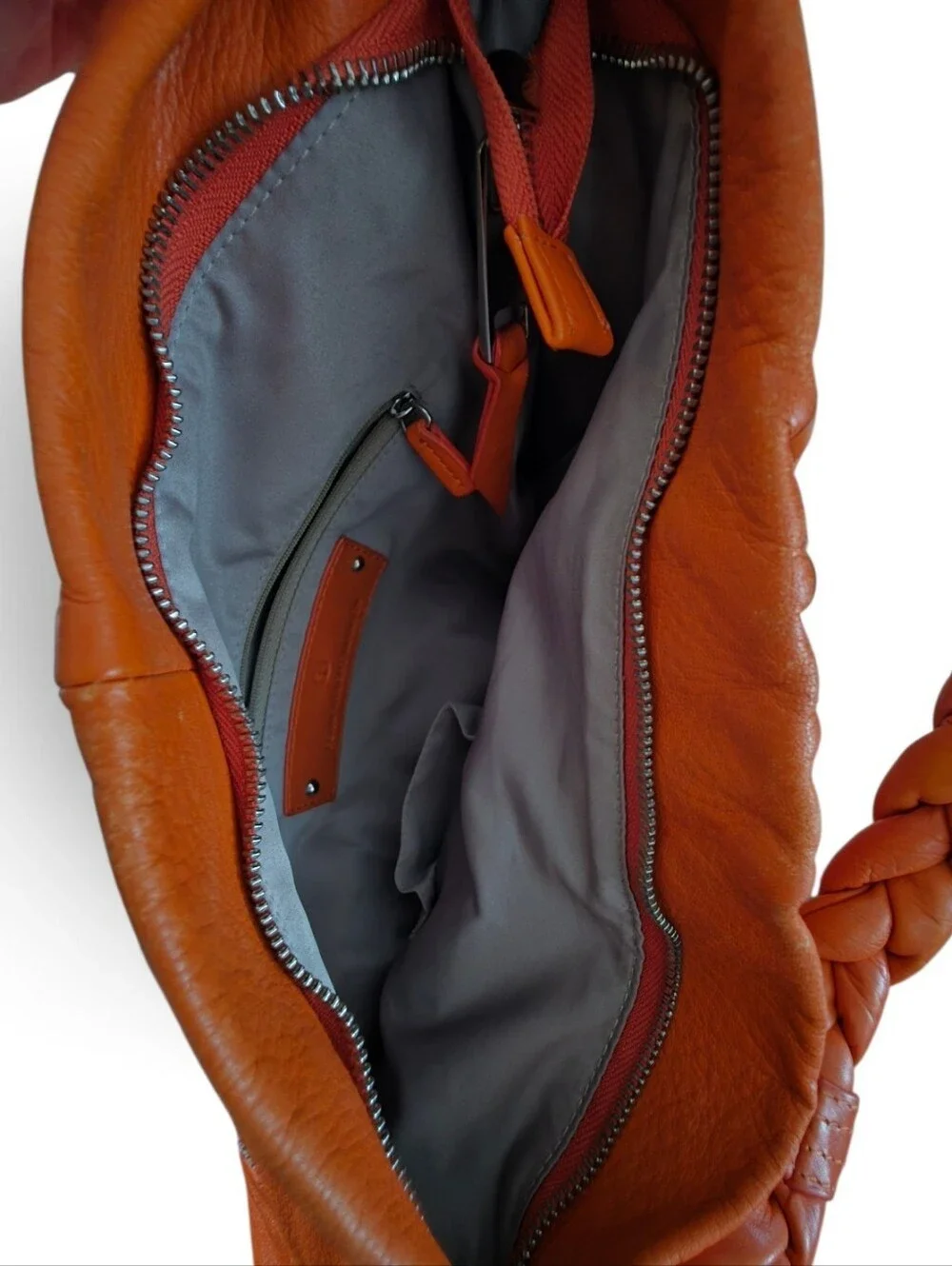 Fenn Wright Manson Orange Leather Hobo Bag Braided Handle Woven Boho Shoulder